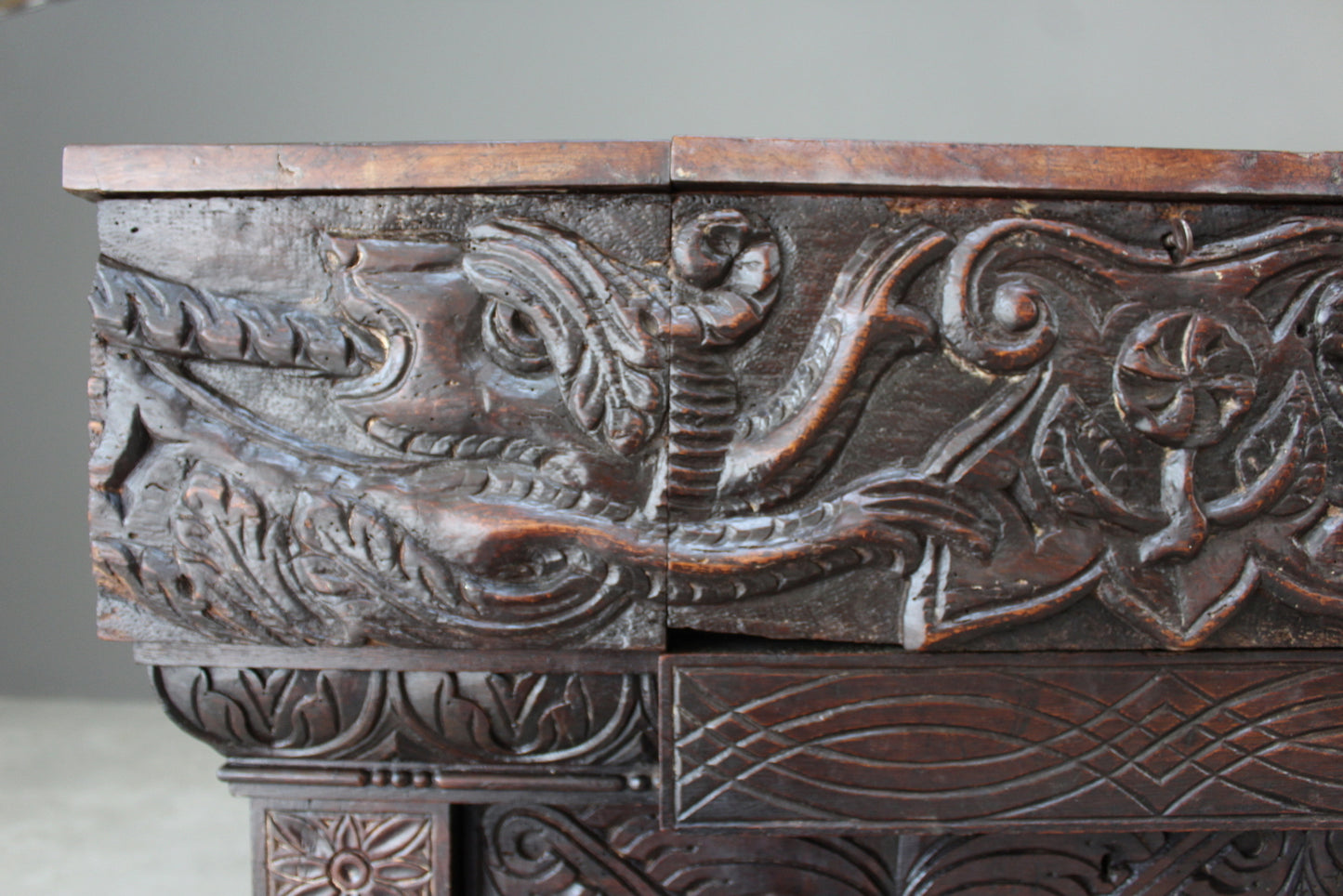 Oak Bureau Early 16th Century Carvings - Kernow Furniture