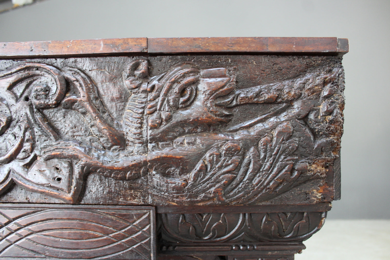 Oak Bureau Early 16th Century Carvings - Kernow Furniture