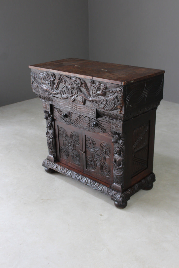 Oak Bureau Early 16th Century Carvings - Kernow Furniture