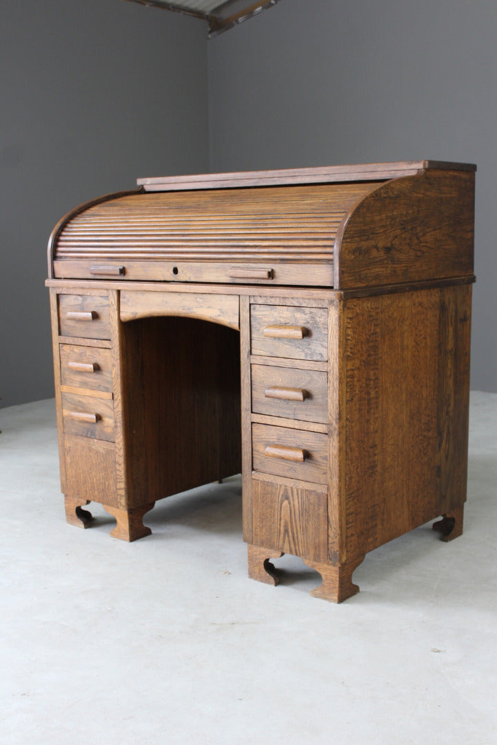 Early 20th Century Oak Tambour Desk - Kernow Furniture