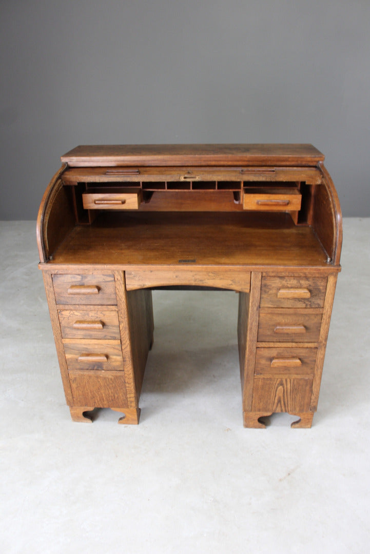 Early 20th Century Oak Tambour Desk - Kernow Furniture