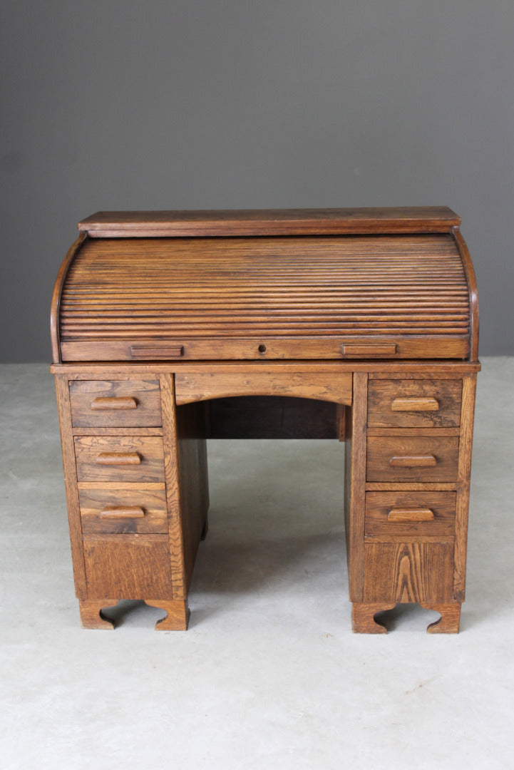 Early 20th Century Oak Tambour Desk - Kernow Furniture