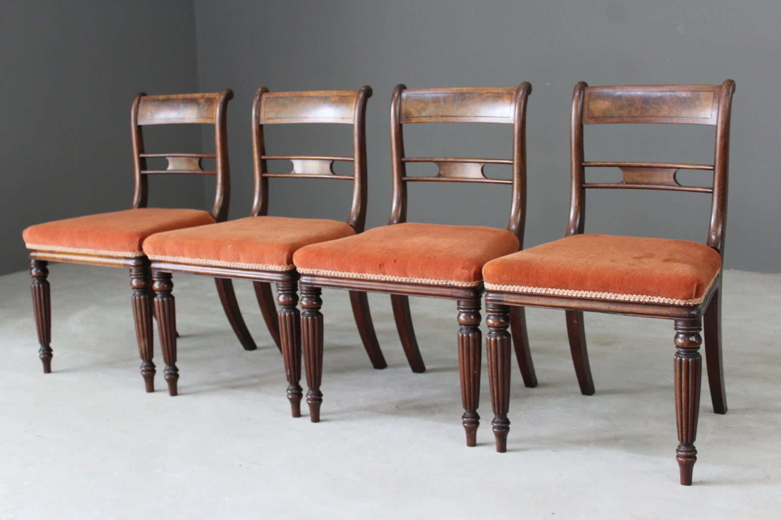 4 Antique Mahogany Bar Back Dining Chairs - Kernow Furniture