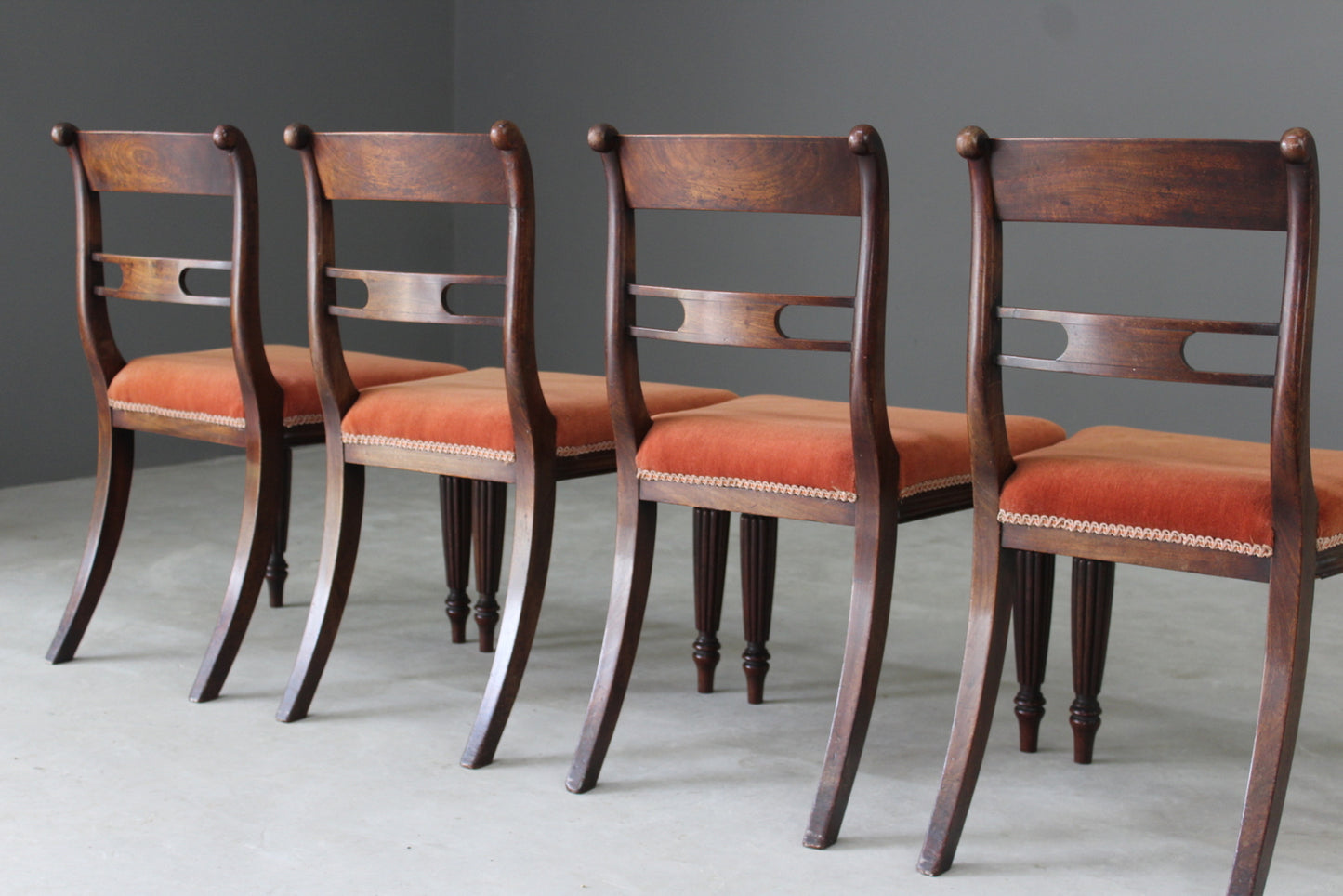 4 Antique Mahogany Bar Back Dining Chairs - Kernow Furniture