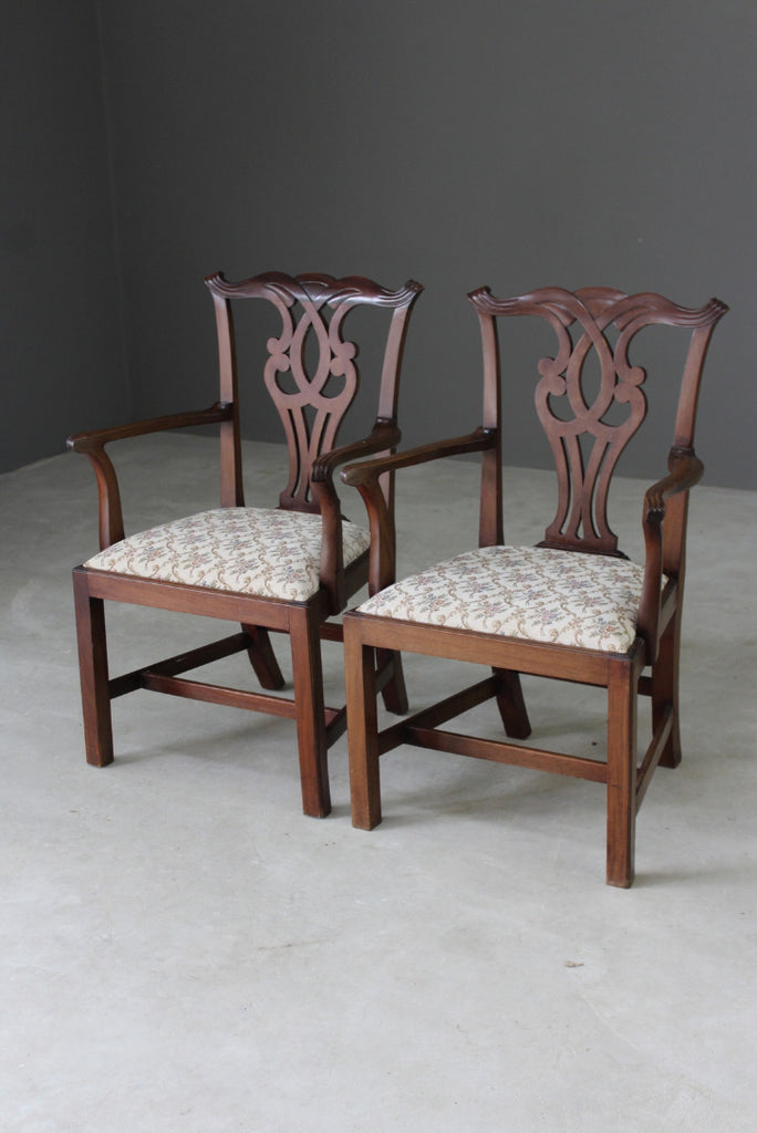 Pair Georgian Style Carver Chairs - Kernow Furniture