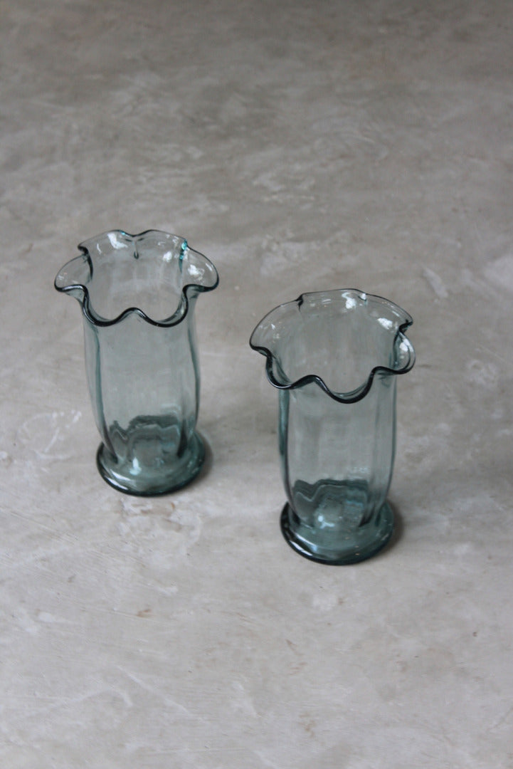 Pair Vintage Frilly Glass Vase - Kernow Furniture