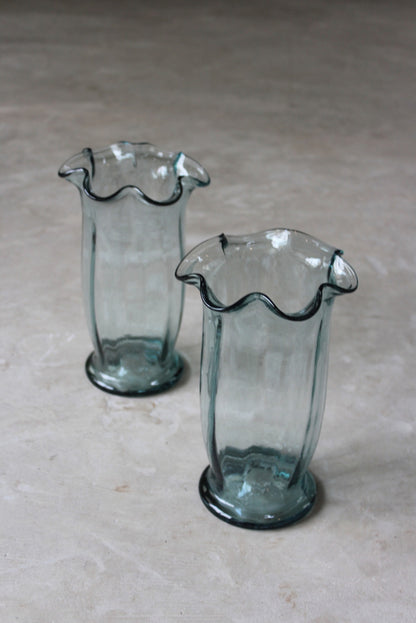 Pair Vintage Frilly Glass Vase - Kernow Furniture