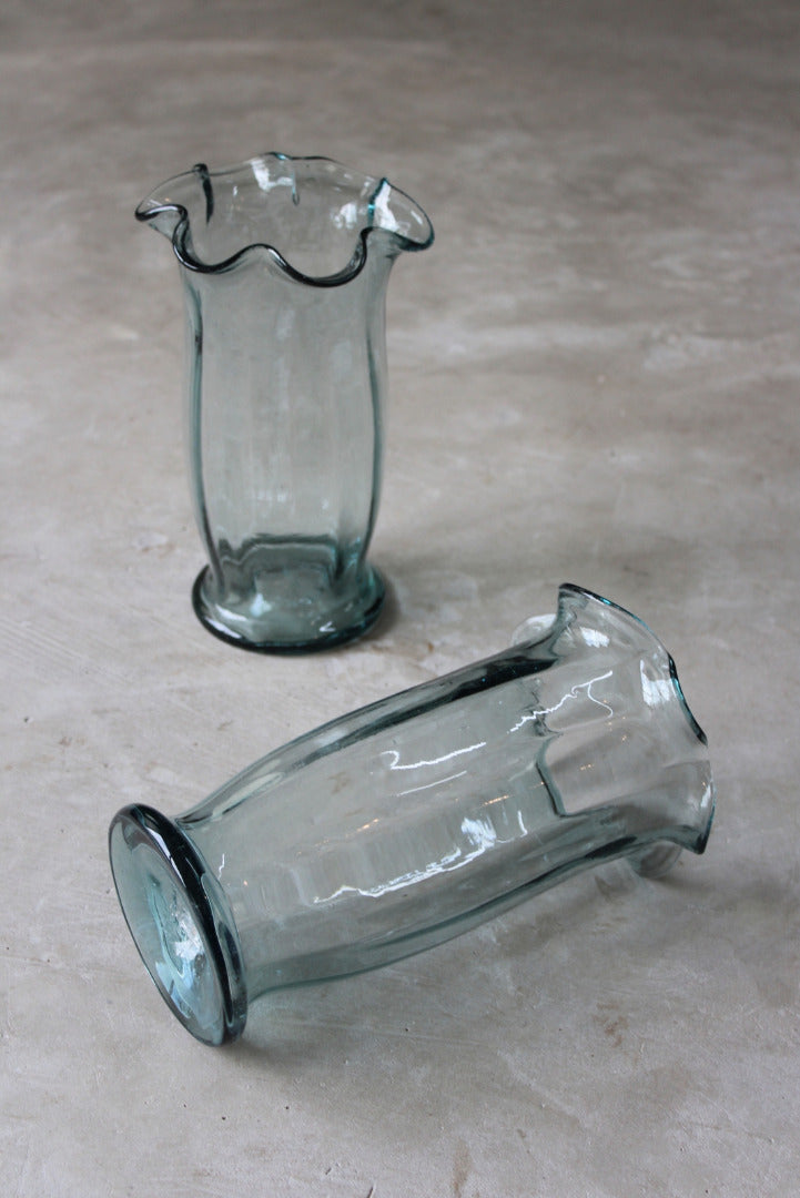 Pair Vintage Frilly Glass Vase - Kernow Furniture