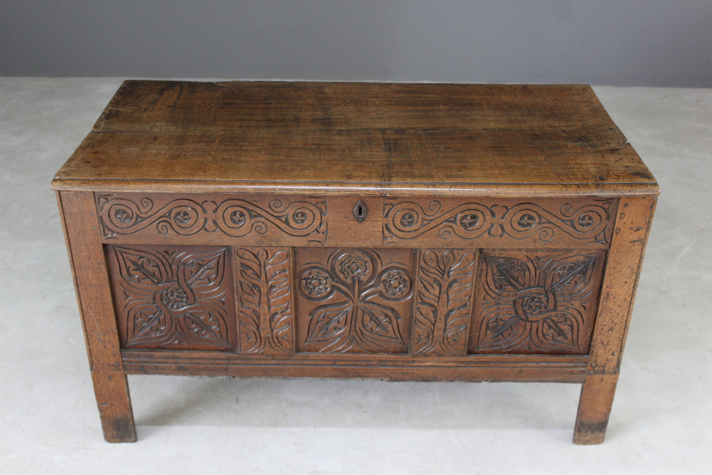 Antique Oak Carved Coffer - Kernow Furniture