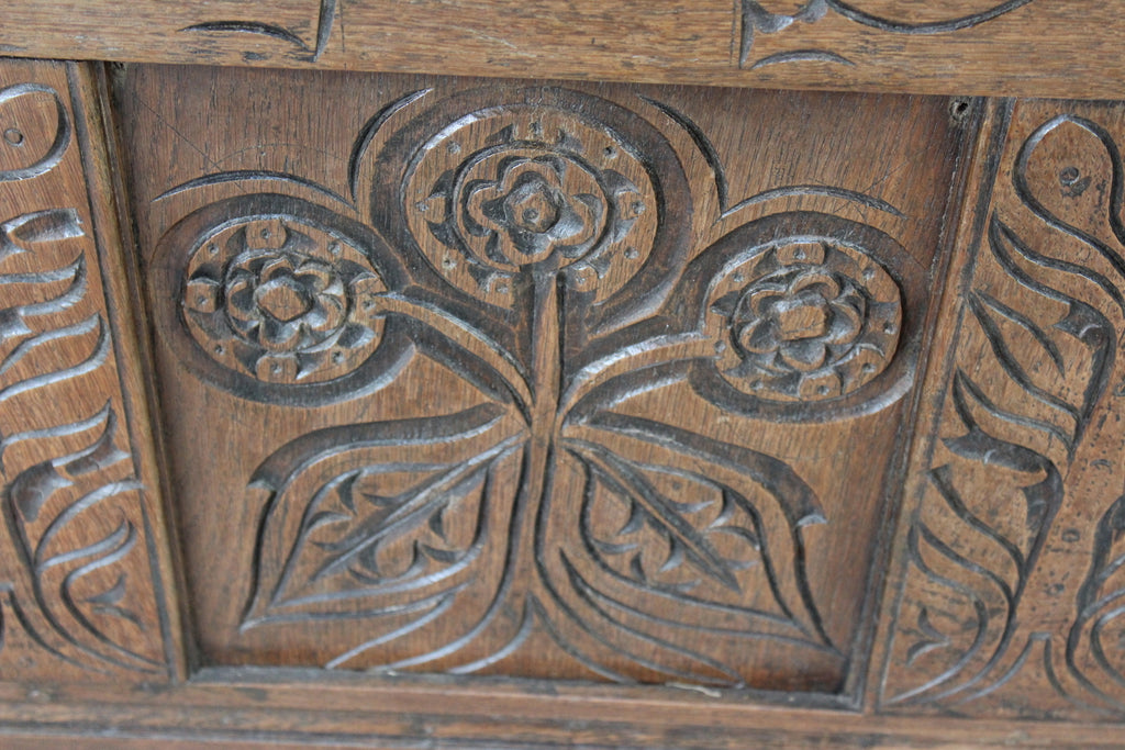 Antique Oak Carved Coffer - Kernow Furniture