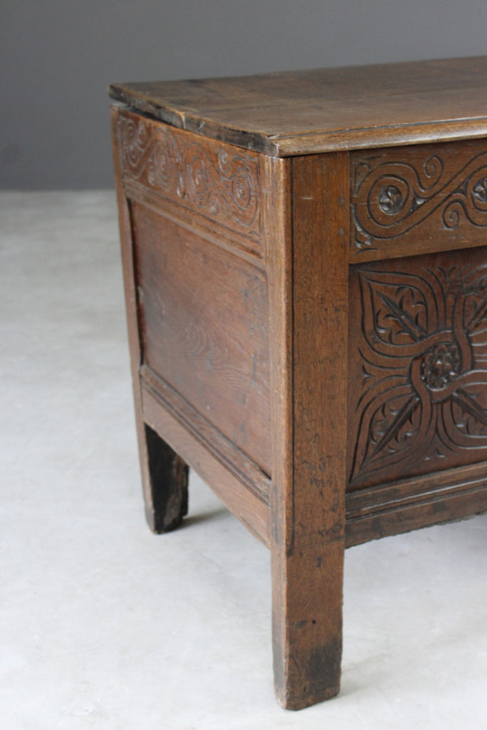 Antique Oak Carved Coffer - Kernow Furniture
