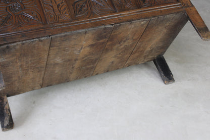 Antique Oak Carved Coffer - Kernow Furniture