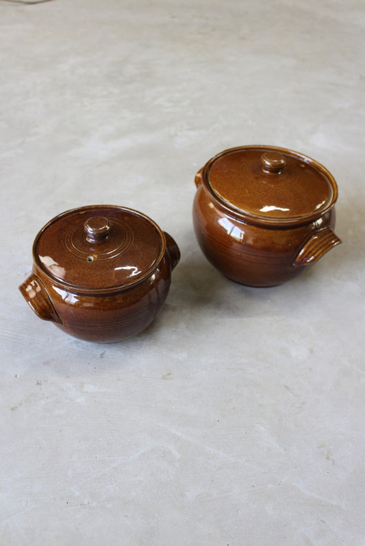 Pair Brown Glazed Casseroles - Kernow Furniture