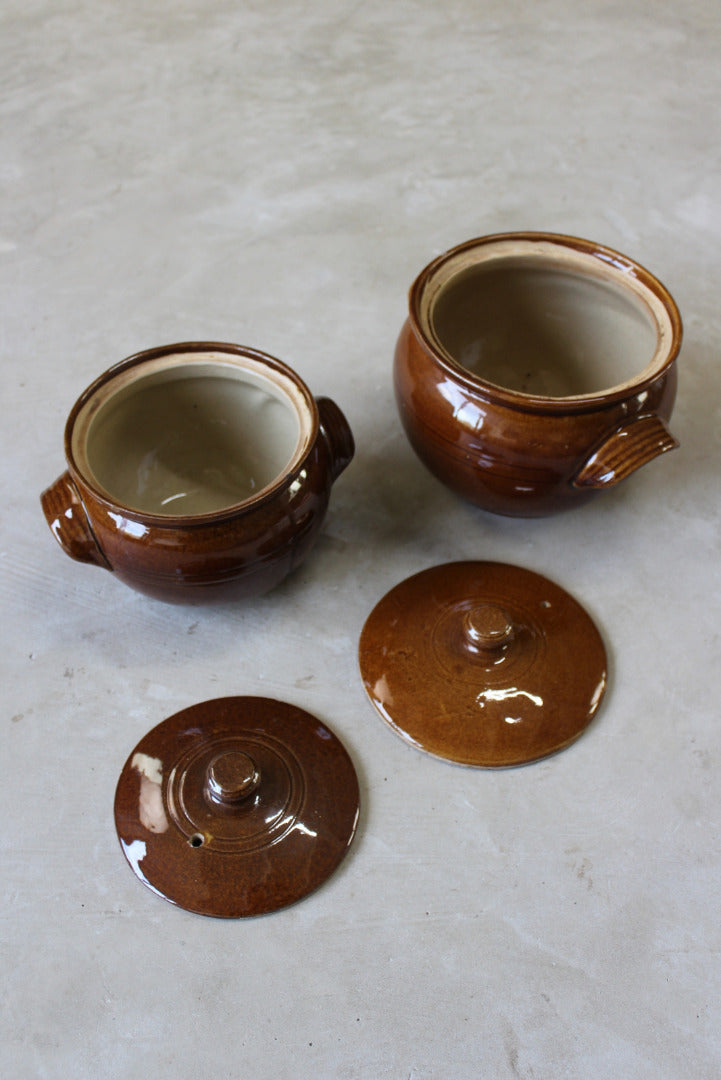 Pair Brown Glazed Casseroles - Kernow Furniture