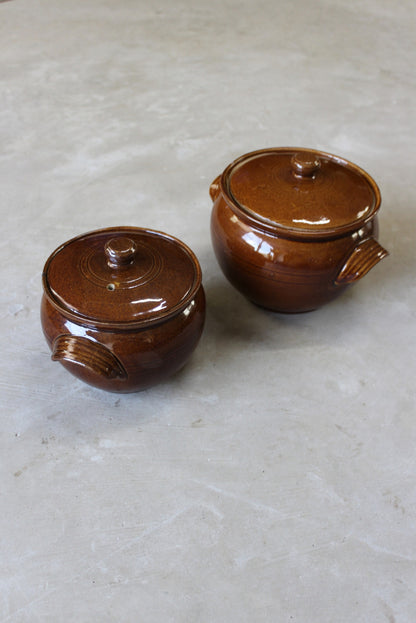 Pair Brown Glazed Casseroles - Kernow Furniture