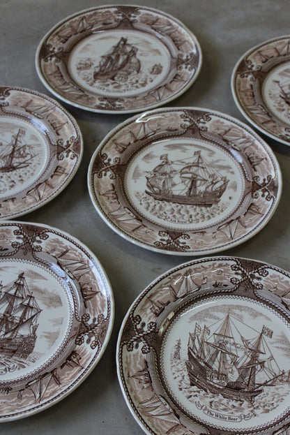 6 Masons Ship Ironstone Transferware Dinner Plates - Kernow Furniture