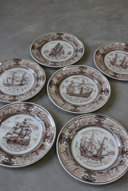 6 Masons Ship Ironstone Transferware Dinner Plates - Kernow Furniture