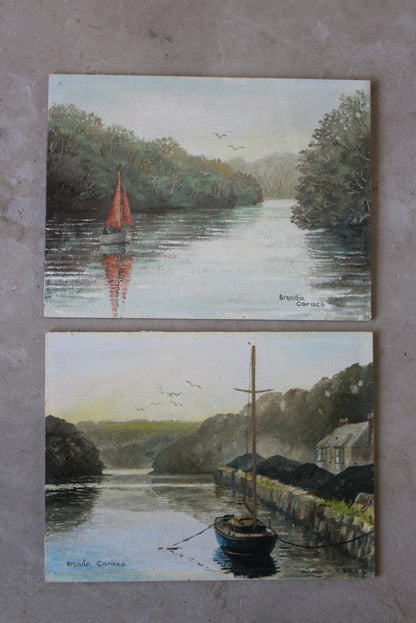 Pair Small Brenda Caraco Oil on Board - Kernow Furniture