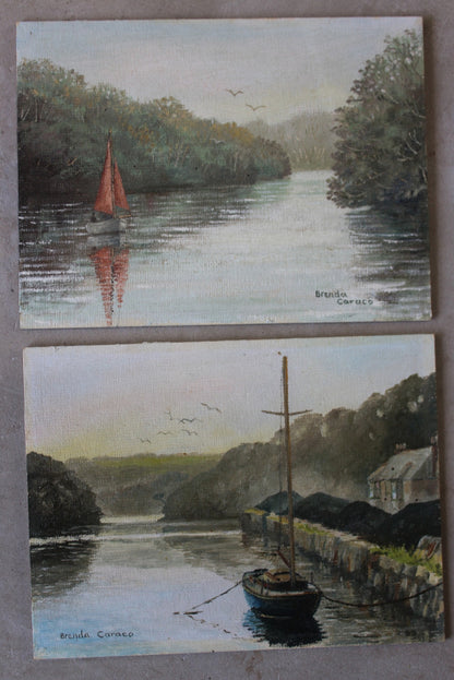 Pair Small Brenda Caraco Oil on Board - Kernow Furniture