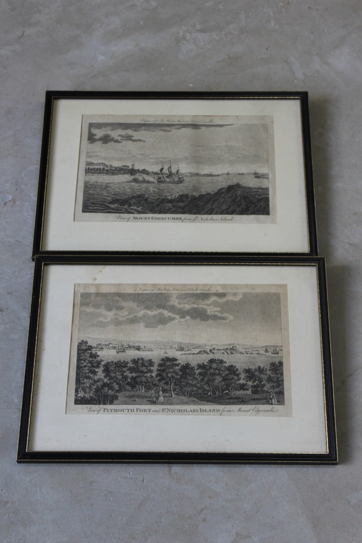 Pair Engravings Plymouth Mount Edgcumbe - Kernow Furniture