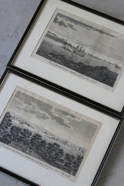 Pair Engravings Plymouth Mount Edgcumbe - Kernow Furniture