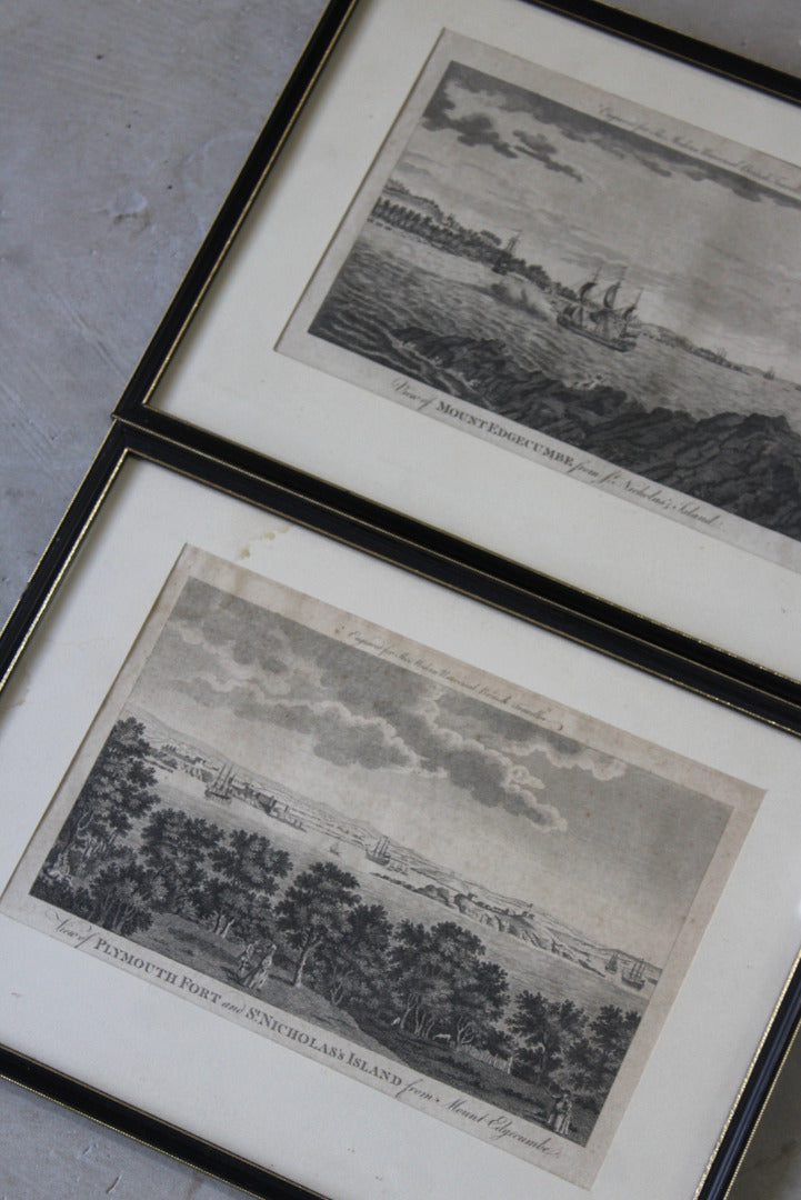 Pair Engravings Plymouth Mount Edgcumbe - Kernow Furniture