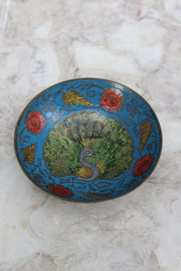 Enamelled Brass Peacock Bowl - Kernow Furniture