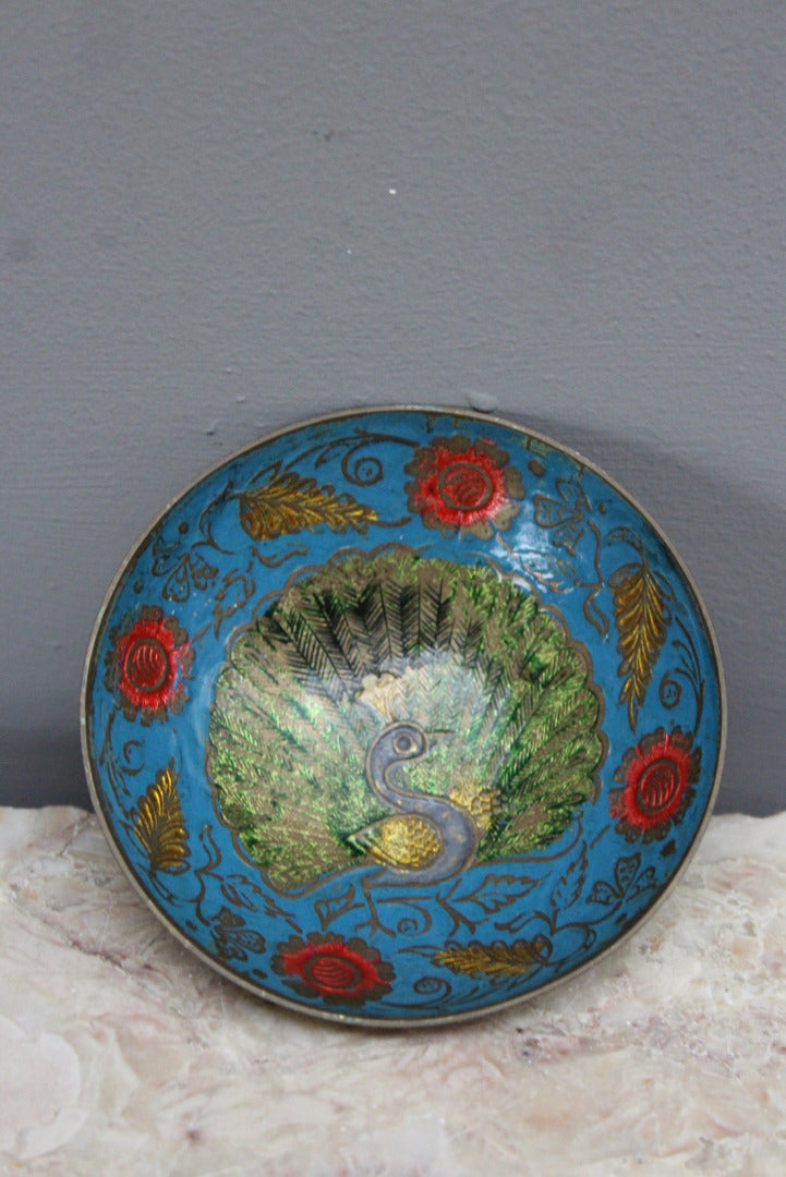 Enamelled Brass Peacock Bowl - Kernow Furniture