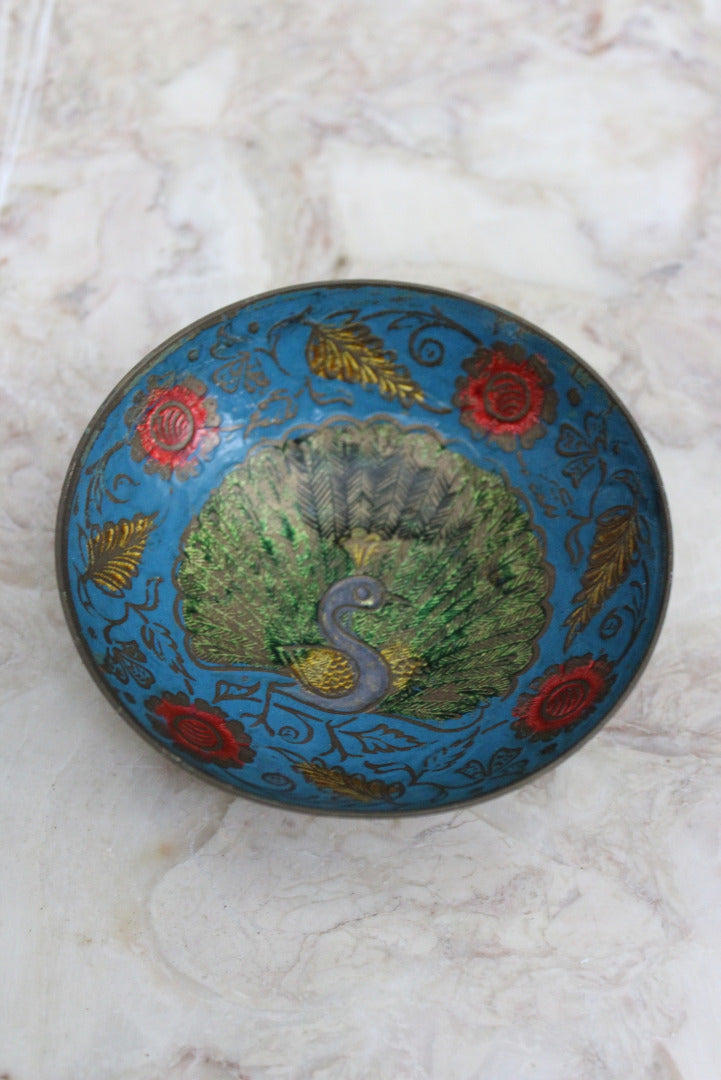 Enamelled Brass Peacock Bowl - Kernow Furniture