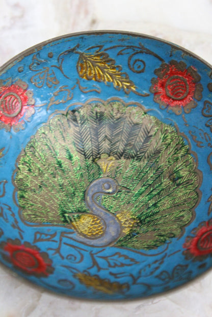 Enamelled Brass Peacock Bowl - Kernow Furniture