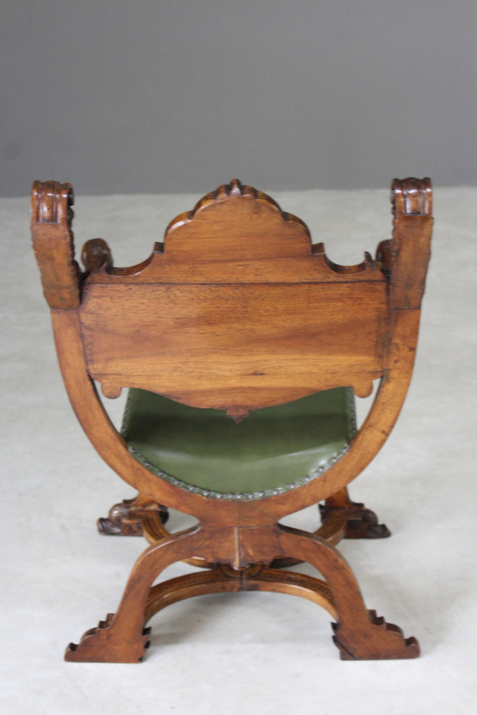 Renaissance Style Carved Walnut Savonarola Chair - Kernow Furniture