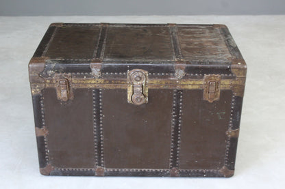 Large Everwear Antique Brown Leather Square Travel Trunk - Kernow Furniture