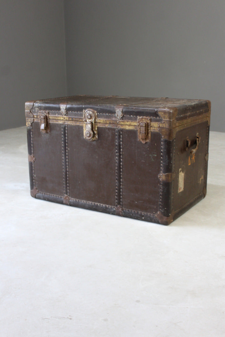 Large Everwear Antique Brown Leather Square Travel Trunk - Kernow Furniture