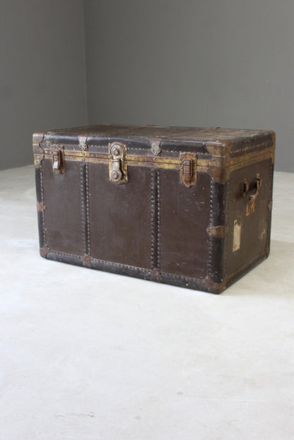 Large Everwear Antique Brown Leather Square Travel Trunk - Kernow Furniture