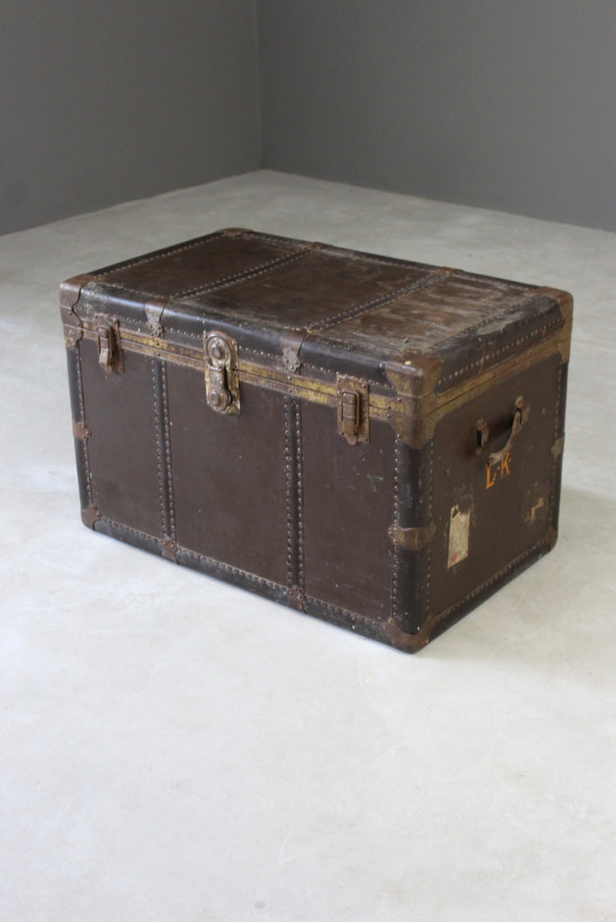 Large Everwear Antique Brown Leather Square Travel Trunk - Kernow Furniture