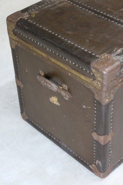 Large Everwear Antique Brown Leather Square Travel Trunk - Kernow Furniture