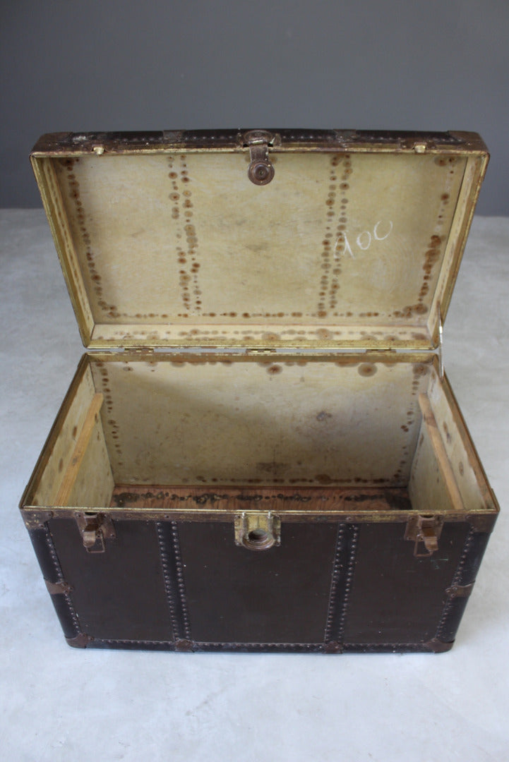 Large Everwear Antique Brown Leather Square Travel Trunk - Kernow Furniture