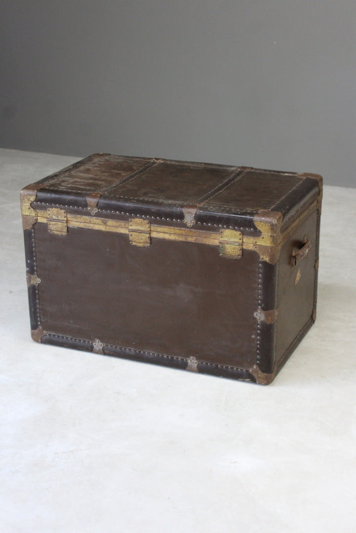 Large Everwear Antique Brown Leather Square Travel Trunk - Kernow Furniture