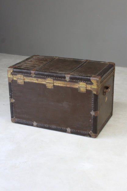 Large Everwear Antique Brown Leather Square Travel Trunk - Kernow Furniture