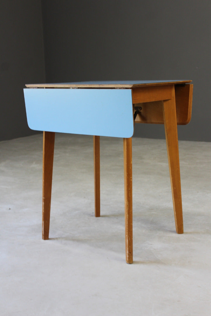 Retro Blue Formica Drop Leaf Kitchen Table - Kernow Furniture