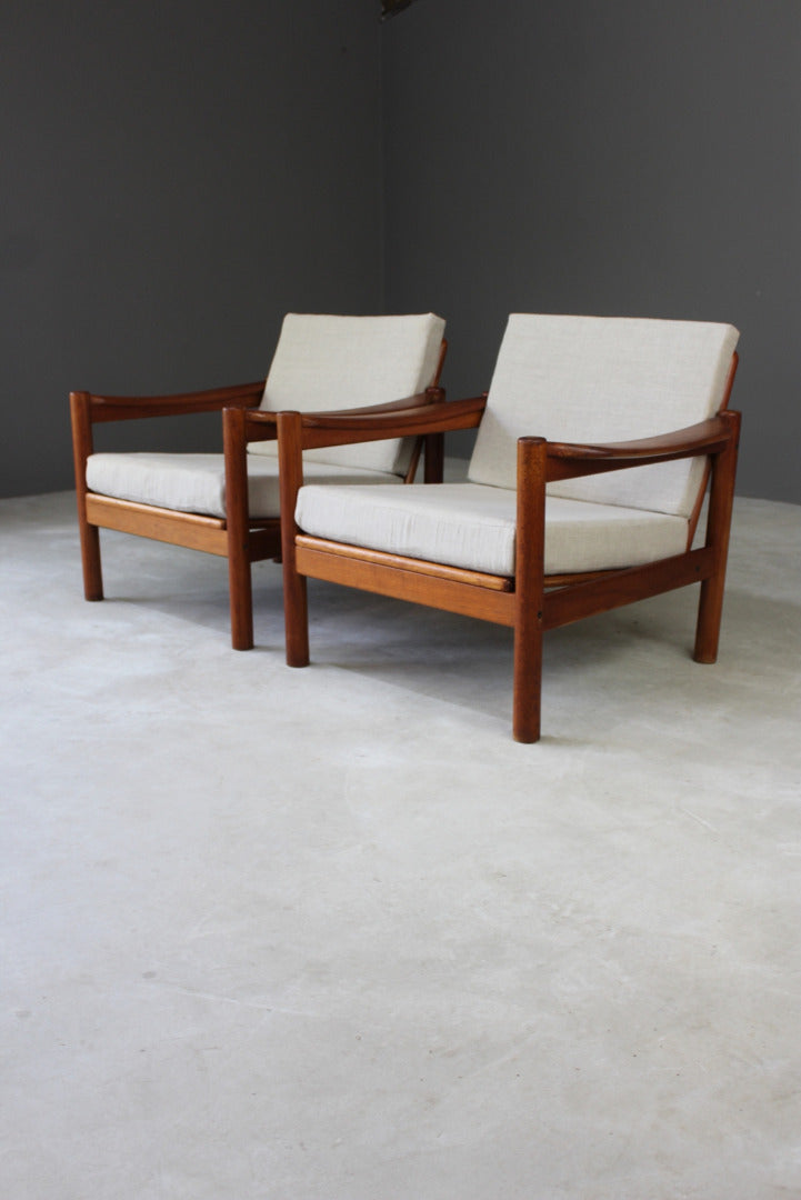 Pair Retro Teak Easy Armchairs - Kernow Furniture