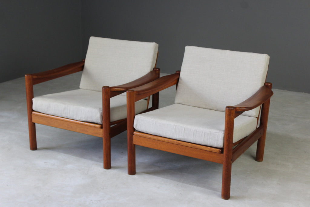 Pair Retro Teak Easy Armchairs - Kernow Furniture
