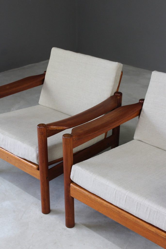 Pair Retro Teak Easy Armchairs - Kernow Furniture