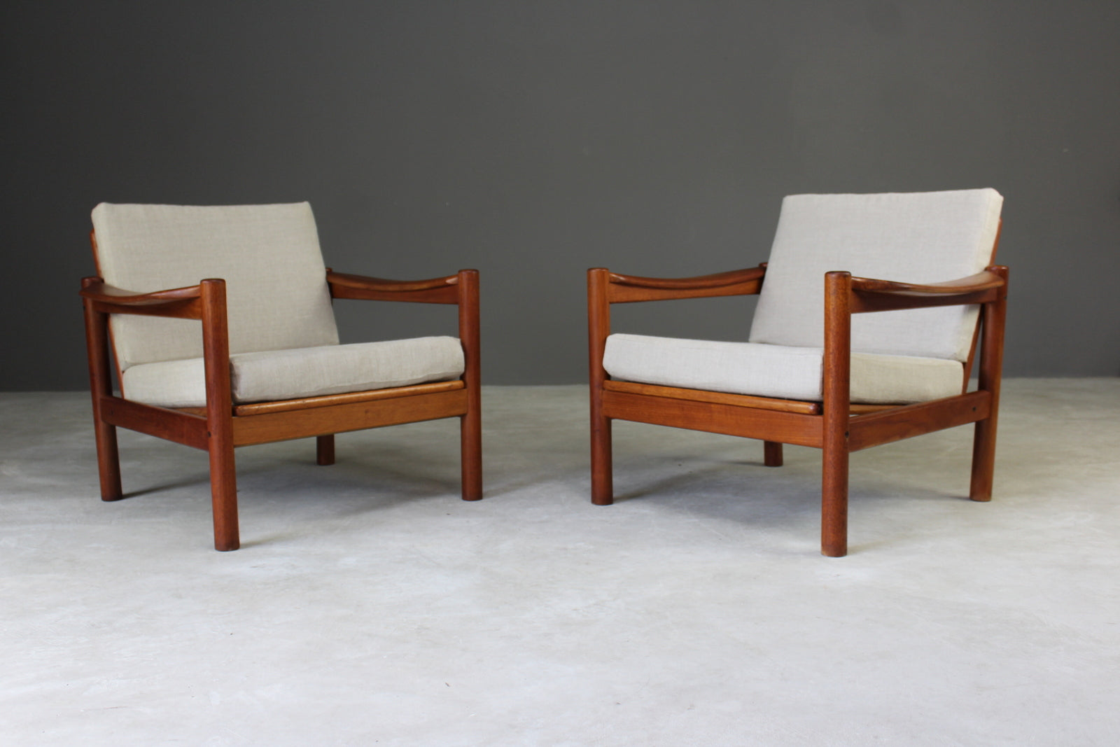 Pair Retro Teak Easy Armchairs - Kernow Furniture