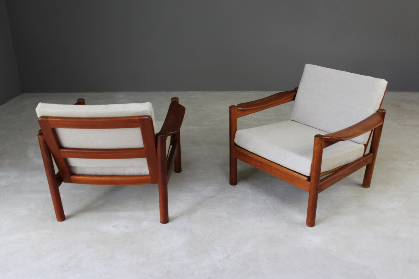 Pair Retro Teak Easy Armchairs - Kernow Furniture