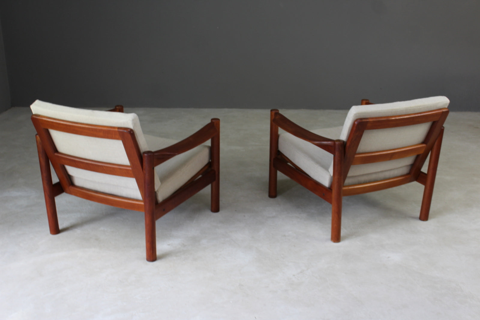 Pair Retro Teak Easy Armchairs - Kernow Furniture