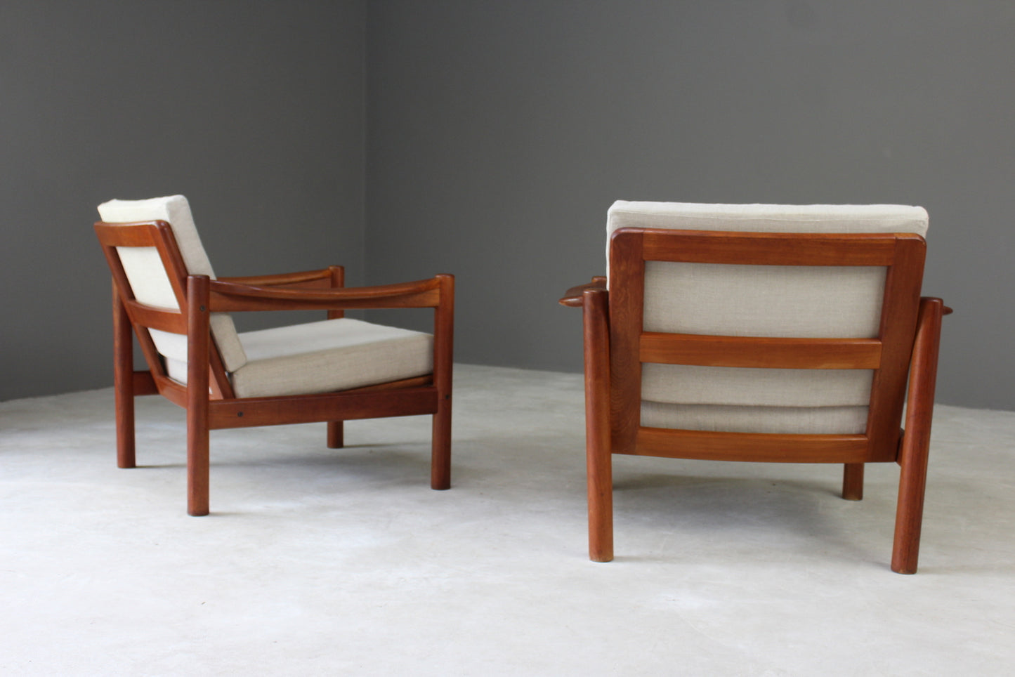 Pair Retro Teak Easy Armchairs - Kernow Furniture