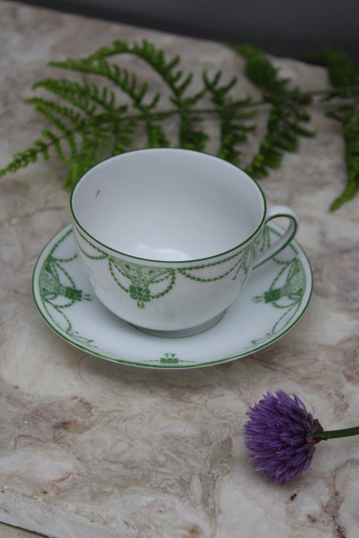 Single Vintage Green & Cream Cup & Saucer - Kernow Furniture