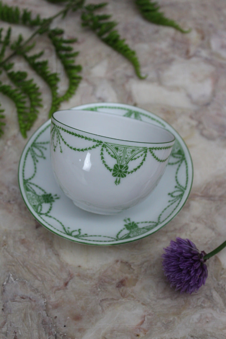 Single Vintage Green & Cream Cup & Saucer - Kernow Furniture