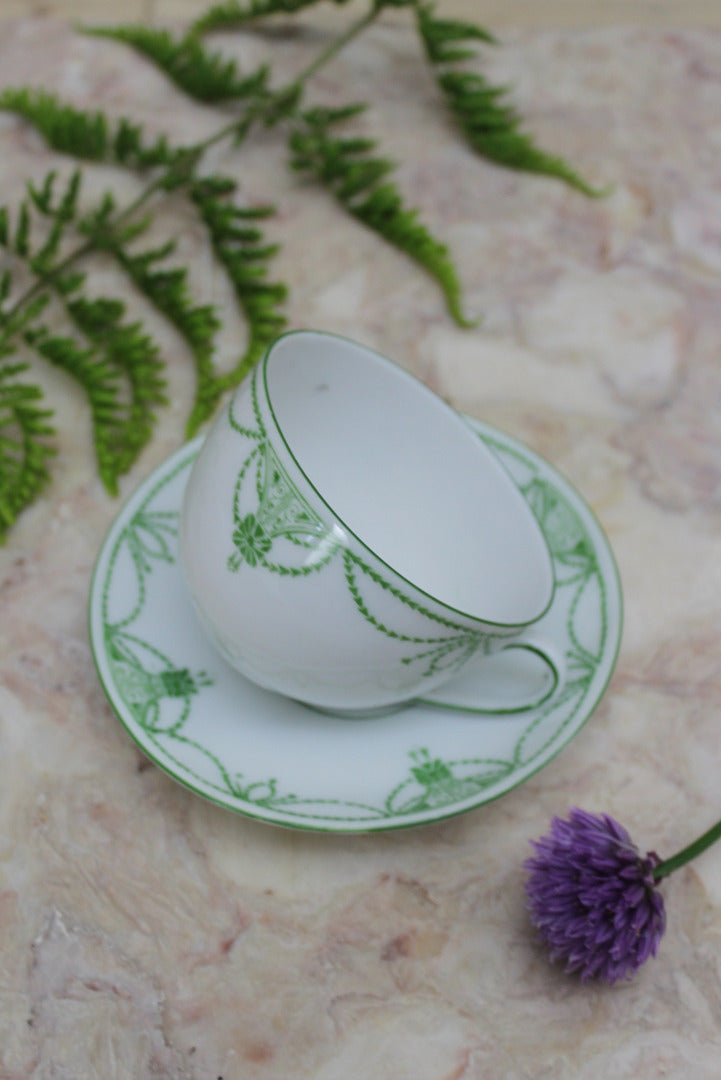 Single Vintage Green & Cream Cup & Saucer - Kernow Furniture